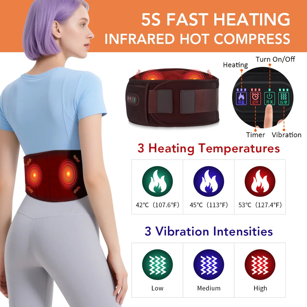 Electric Heating Waist Massager Back Support Belt 3 Levels Red Light Vibration Hot Compress Brace Belt Back Relax