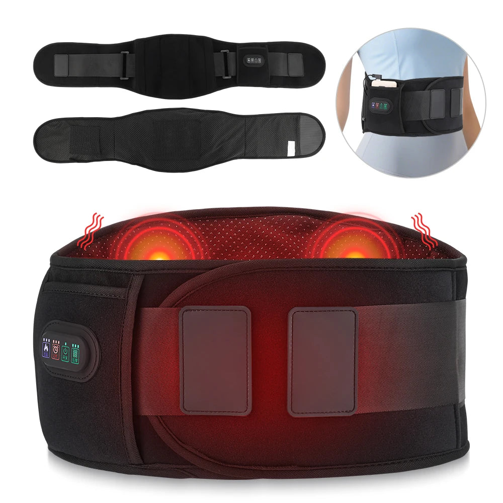 Electric Heating Waist Massager Back Support Belt 3 Levels Red Light Vibration Hot Compress Brace Belt Back Relax
