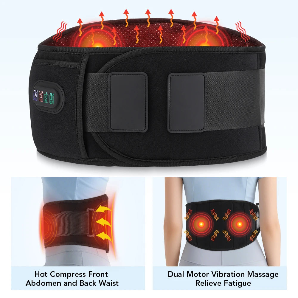 Electric Heating Waist Massager Back Support Belt 3 Levels Red Light Vibration Hot Compress Brace Belt Back Relax